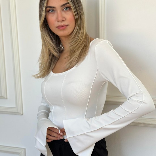 Beyaz İspanyol Kollu Bluz