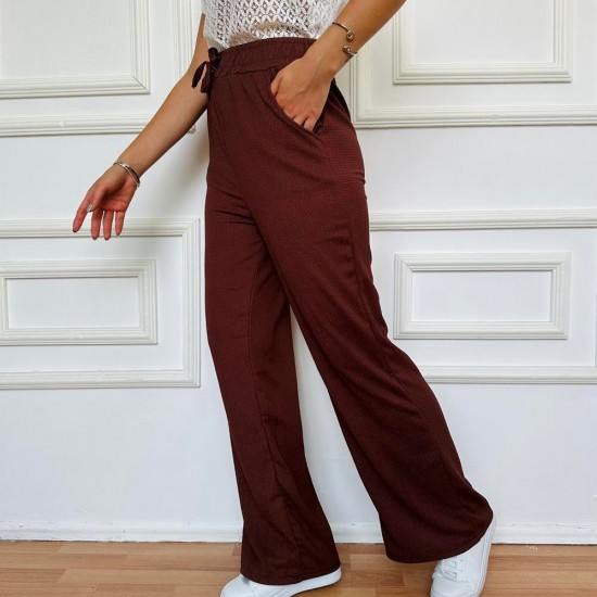 Dantel Transparan Crop Kahvereni Bürümcük Pantalon