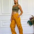 Haki Askılı Crop Hardal Kargo Relax Pantalon