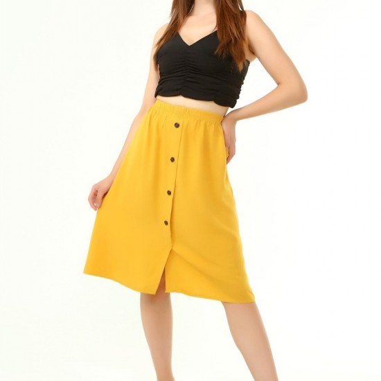 Hardal Bel Lastikli Viskon Midi Etek