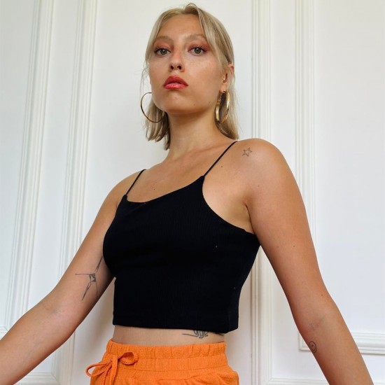 İp Askılı Siyah Kaşkorse Crop