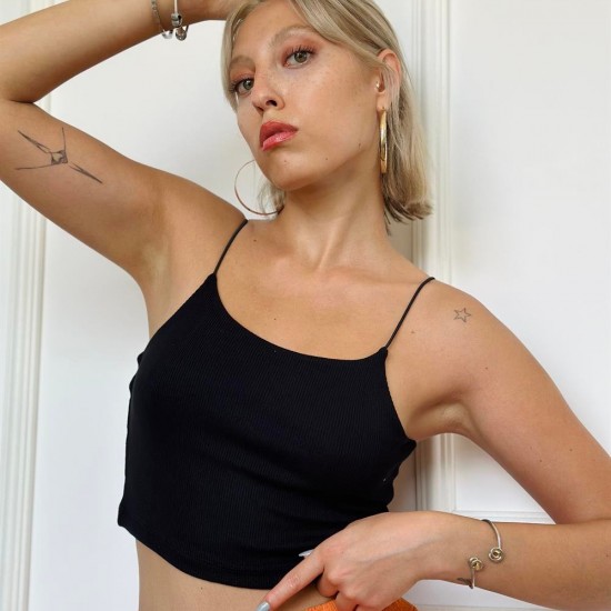 İp Askılı Siyah Kaşkorse Crop