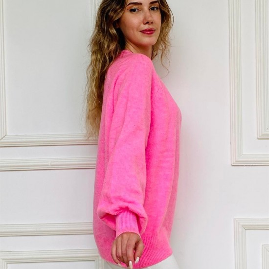 Kadın Barbie Pembesi Düğmeli Kazak