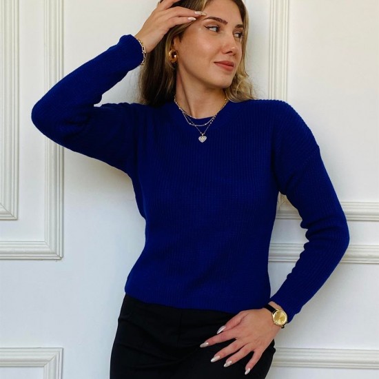 Kadın Basic Örme Mavi Triko Kazak