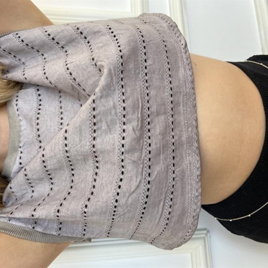 Kadın Bej Dantel Kaplama Sırtı Transparan Crop Atlet Üst