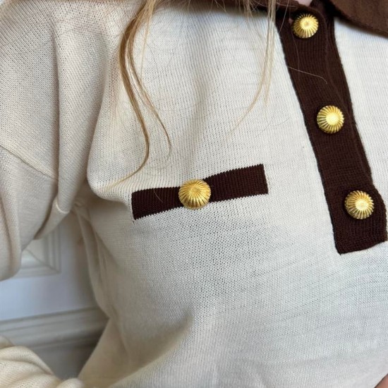 Kadın Bej Kahveli Merserize Polo Yakalı Kazak