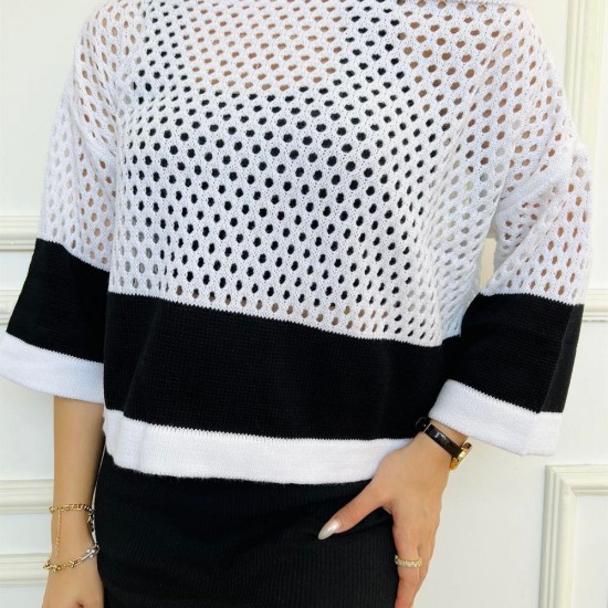 Kadın Beyaz Triko İspanyol Yakalı Kazak