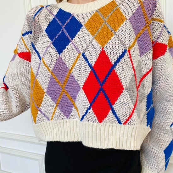 Kadın Çok Renkli Örme Triko Bisiklet yakalı Kazak