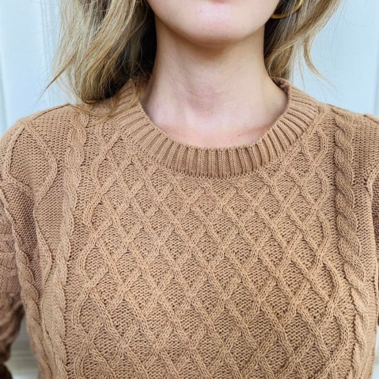 Kadın Kahverengi Örme Yumuşacık Dokulu Triko Bisiklet yakalı Kazak