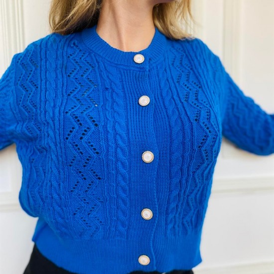 Kadın Mavi Örgü Triko Trend Hırka