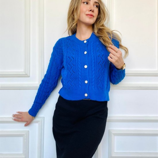 Kadın Mavi Örgü Triko Trend Hırka