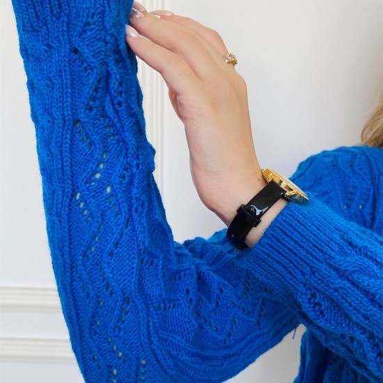 Kadın Mavi Örgü Triko Trend Hırka