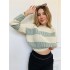 Kadın Mİnt Çizgili Örme Triko Bisiklet yakalı Kazak