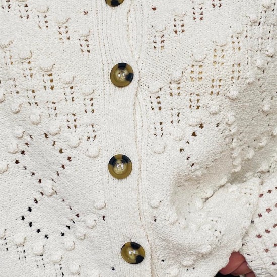 Kadın Örme Bej Ajurlu Düğmeli Hırka