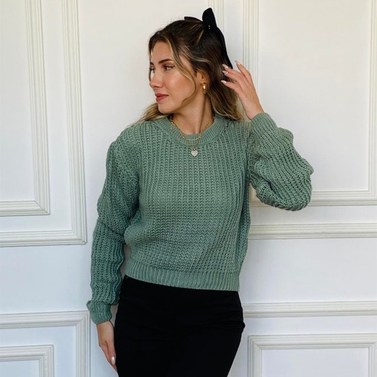 Kadın Örme Mint Triko Kazak