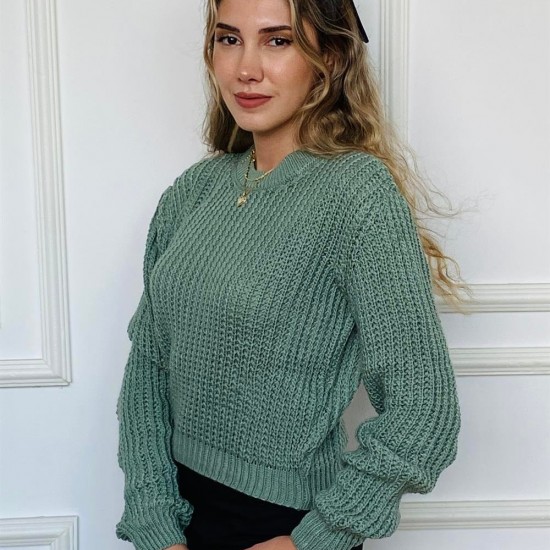 Kadın Örme Mint Triko Kazak
