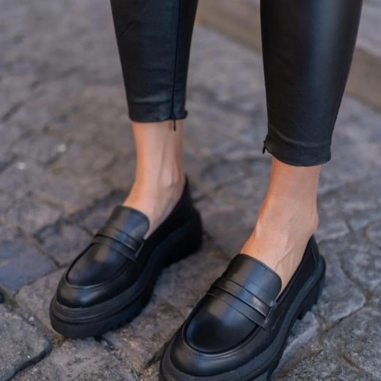 Kadın Oxford Şerit Detay Siyah Trend Model Kalın Tabanlı Günlük Ayakkabı