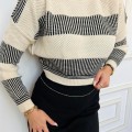 Kadın Siyah Çizgili Örme Triko Bisiklet yakalı Kazak