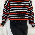 Kadın Siyah Çizgili Örme Yumuşacık Triko Bisiklet yakalı Kazak