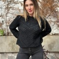 Kadın Siyah Delikli Örgü Triko Kazak