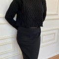 Kadın Siyah Örme Yumuşacık Dokulu Triko Bisiklet yakalı Kazak