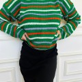 Kadın Yeşil Çizgili Örme Yumuşacık Triko Bisiklet yakalı Kazak