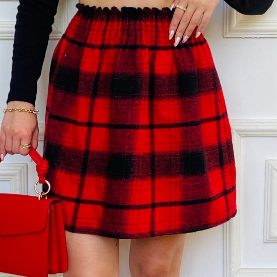 Kırmızı Siyah Ekose Kaşe Etek