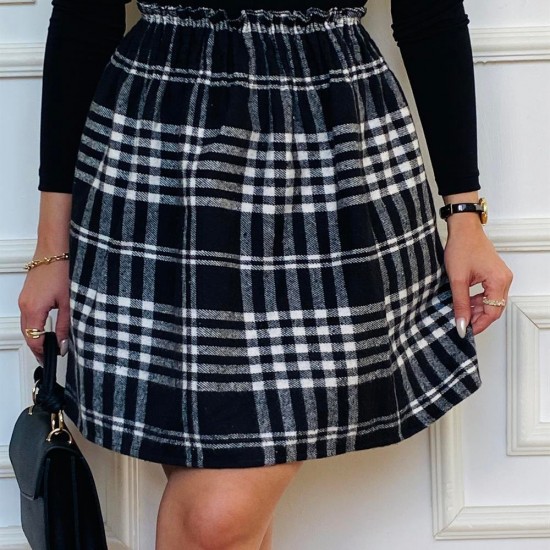 Siyah Ekose Kaşe Etek