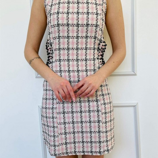 Pudra Yan Pencere Detaylı Elbise