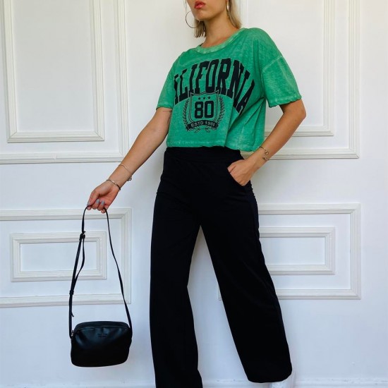 Yeşil Crop Tshirt Siyah Geniş Kemer Eşofman