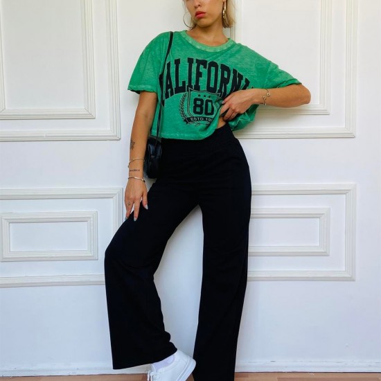 Yeşil Crop Tshirt Siyah Geniş Kemer Eşofman