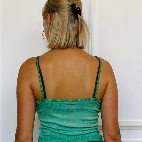 Yeşil Renk Yumuşacık Dokulu Kaşkorse Askılı Crop