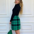 Yeşil Siyah Ekose Kaşe Etek