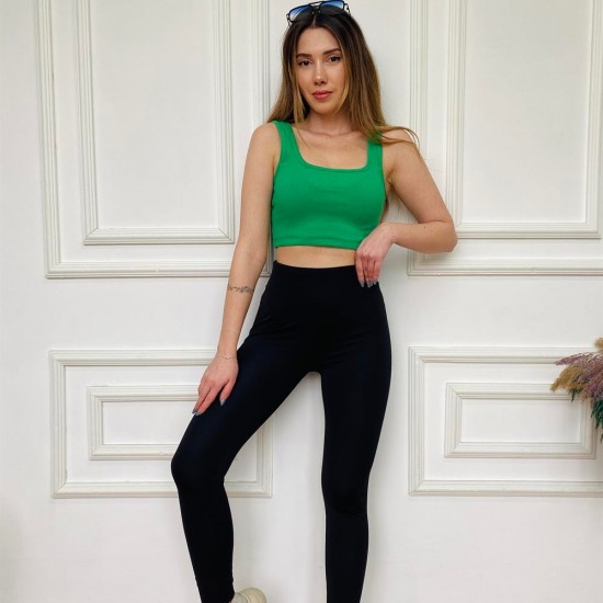 Yeşil Triko Askılı Siyah Sıkılaştıcı Tayt