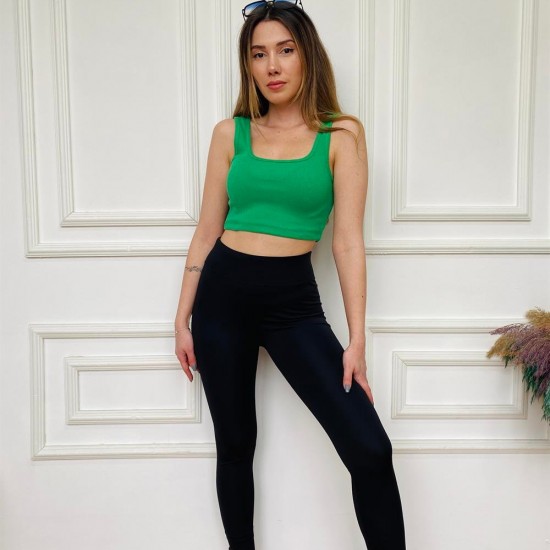 Yeşil Triko Askılı Siyah Sıkılaştıcı Tayt