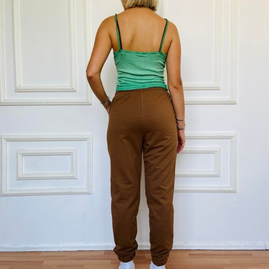 Yeşil V Yaka Askılı Kahverengi Jogger