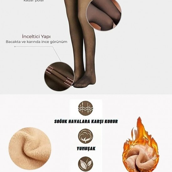 Kalın Kışlık Çorap Tayt Içi Polarlı Ten Rengi Dışı Siyah Kilotlu Çorap Tayt (xs-s-m-l)