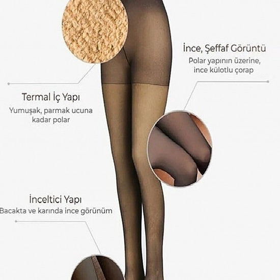 Içi Polar Dokuma Siyah Ince Külotlu Çorap