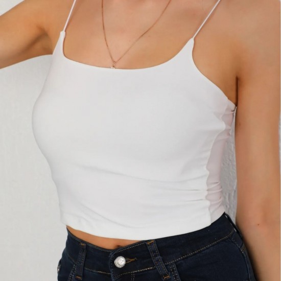 Kadın Pamuklu İp askılı Crop Bluz