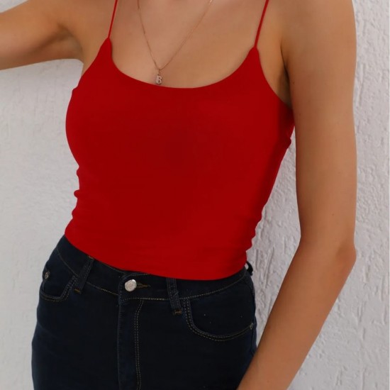 Kadın Pamuklu İp askılı Crop Bluz