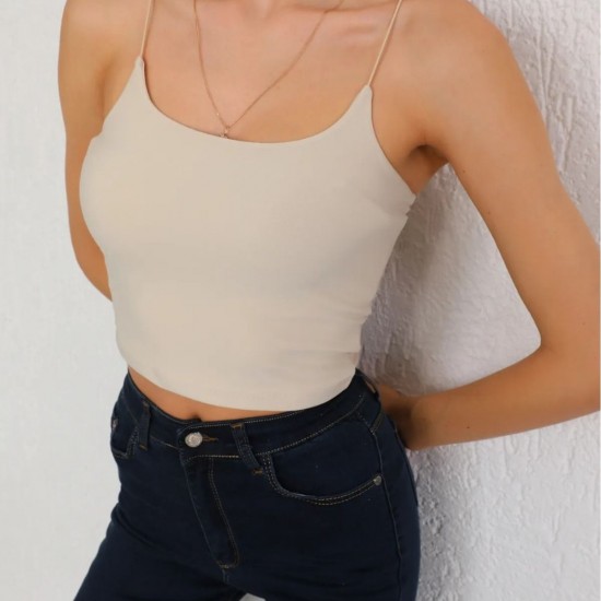 Kadın Pamuklu İp askılı Crop Bluz