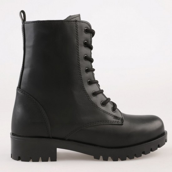 Kadın Siyah Deri Günlük Postal Bot Ayakkabı