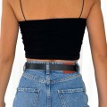 Kadın Ip Askılı Crop Bluz Siyah