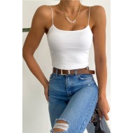 Kadın Ip Askılı Crop Bluz Beyaz