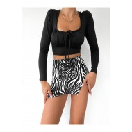 Göğüs Üzeri Bağcıklı Uzun Kollu Crop