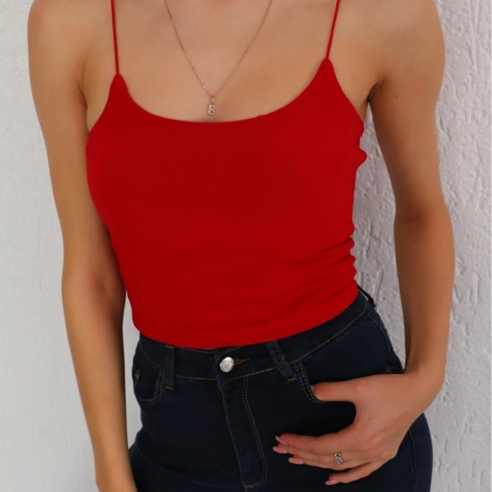 Kadın Pamuklu İp askılı Crop Bluz