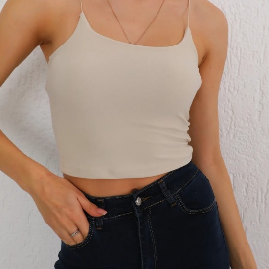 Kadın Pamuklu İp askılı Crop Bluz