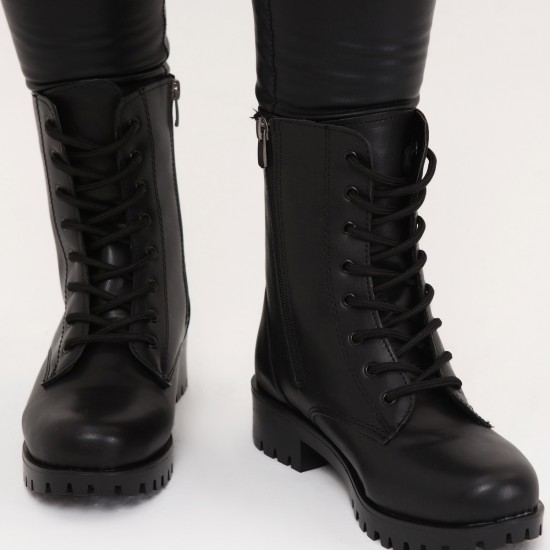 Kadın Siyah Deri Günlük Postal Bot Ayakkabı