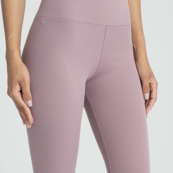 Kadın Pembe Yüksek Bel Fitilli Toparlayıcı Tayt